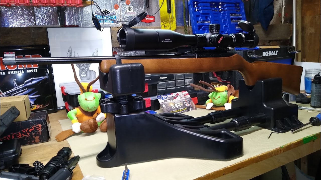 Ruger 10/22, T Eagle rifle scope. Pridefend rifle rest, pridefend scope leveling kit.