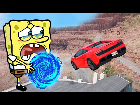 Car Crushing Giant Spongebob vs Portal Trap With Slide Colors ? BeamNG Drive Car Crashes