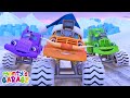 Wheels on the snow truck  monster trucks  nursery rhymes  montys garage