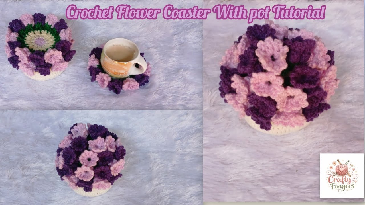 Crochet Flower Coaster With Pot Tutorial | Crochet Lily Of The Valley Flower Coaster Tutorial 