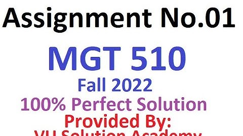MGT510 Assignment No.01 Solution Fall 2022 100% Perfect Solution Provided by VU Solution Academy.