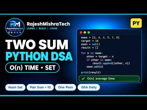 Python DSA Problem 🔥 Find Pairs That Sum to a Target | Two Sum Problem #Python #Coding