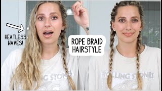 ROPE BRAID HAIRSTYLE THAT GIVES YOU HEATLESS WAVES! Short, Medium, & Long Hair | Back-to-School Hair