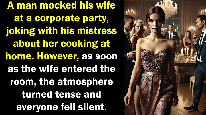 A man mocks his wife at a party, but her arrival silences the room, tension replacing laughter.