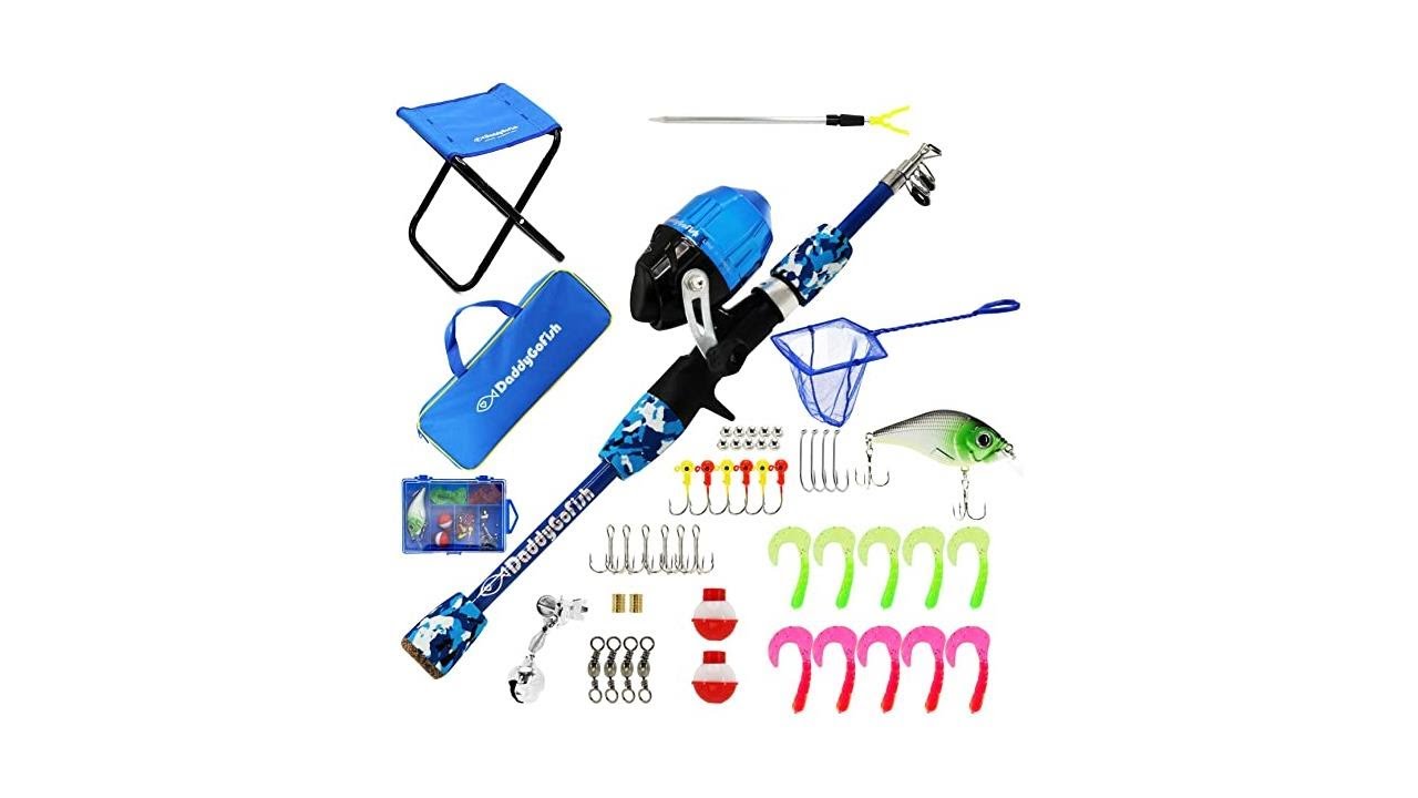 DaddyGoFish Kids Fishing Pole Telescopic Rod & Reel Combo with
