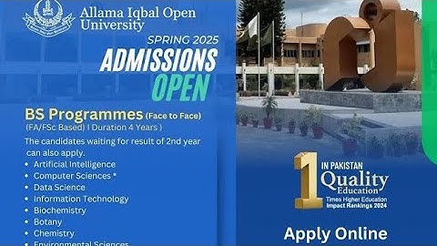 Allama Iqbal open University Admission Spring 2025: AIOU online Admission From For FA Fresh Students