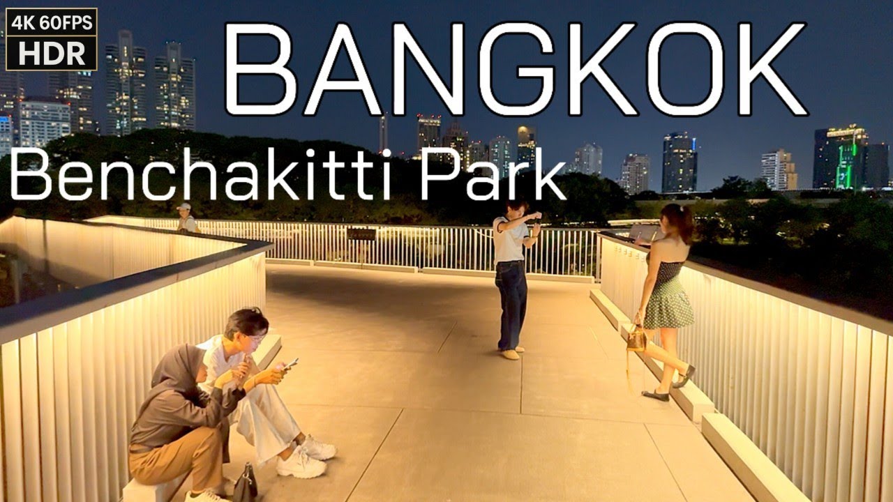 🇹🇭 Night Walk in Benchakitti Park Bangkok | Stunning HDR City Lights & Skywalk