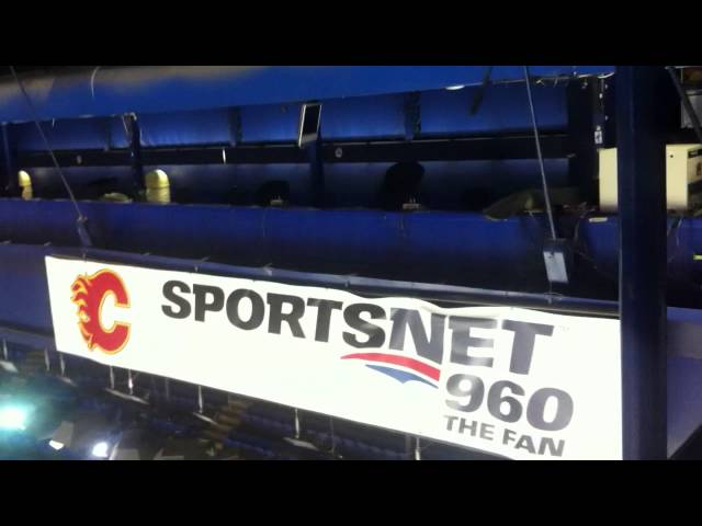 Walk to the broadcast booth at the Saddledome 