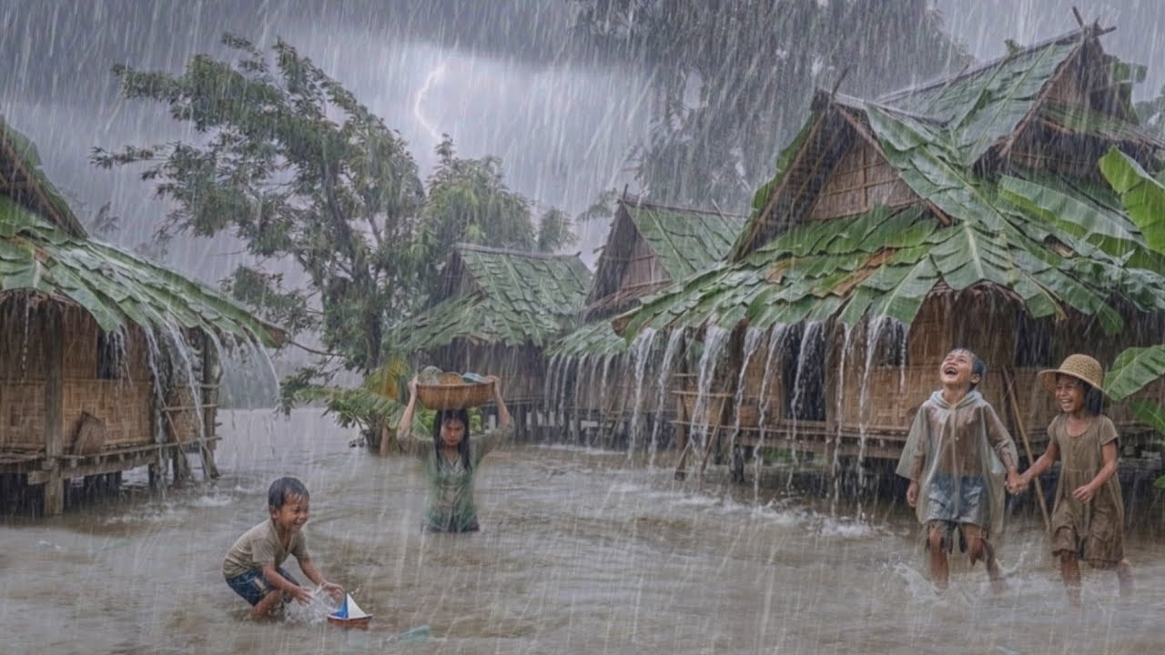 THE BIG AND BEAUTIFUL STORM RAIN IN MY VILLAGE- RELAXING NATURE SOUNDS