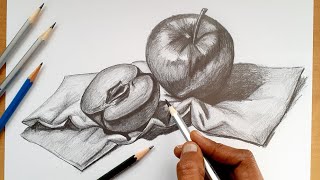 Still life drawing of fruits with graphite pencil / Time-lapse 