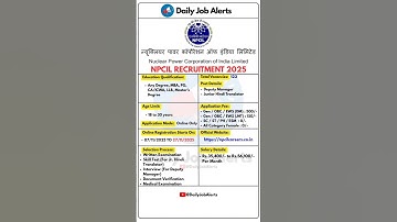 NPCIL Recruitment 2025 | New Vacancy 2025 | Daily Job Alerts #shorts