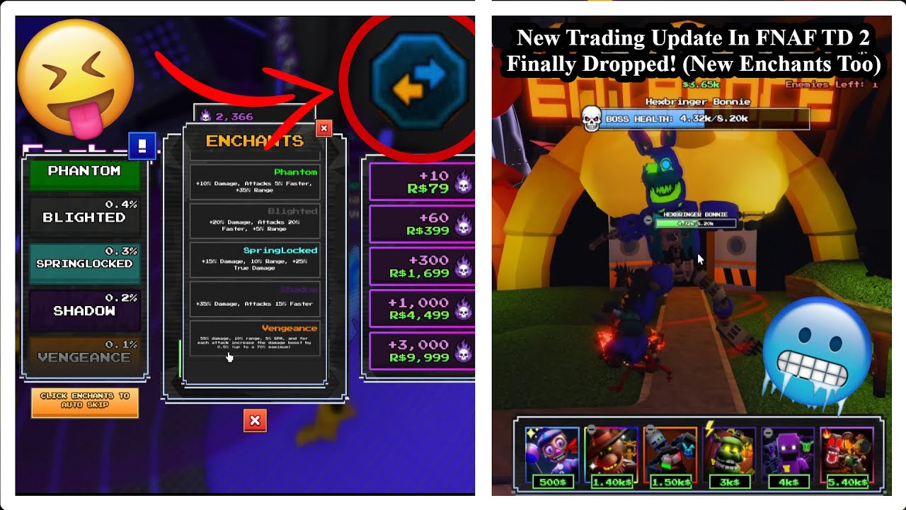 Trading Update And New Enchants Dropped In Five Nights TD 2