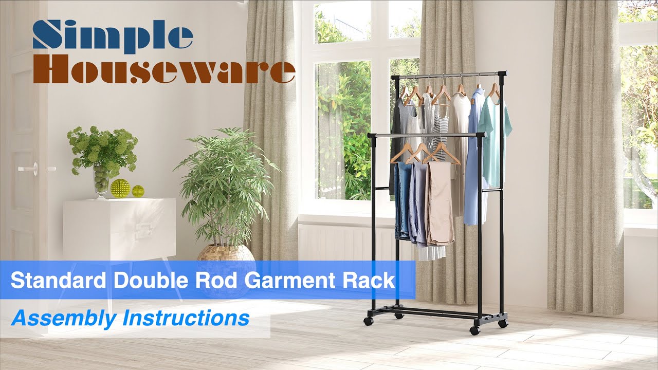 Simple Houseware Standard Double Rod Garment Rack Assembly YouTube