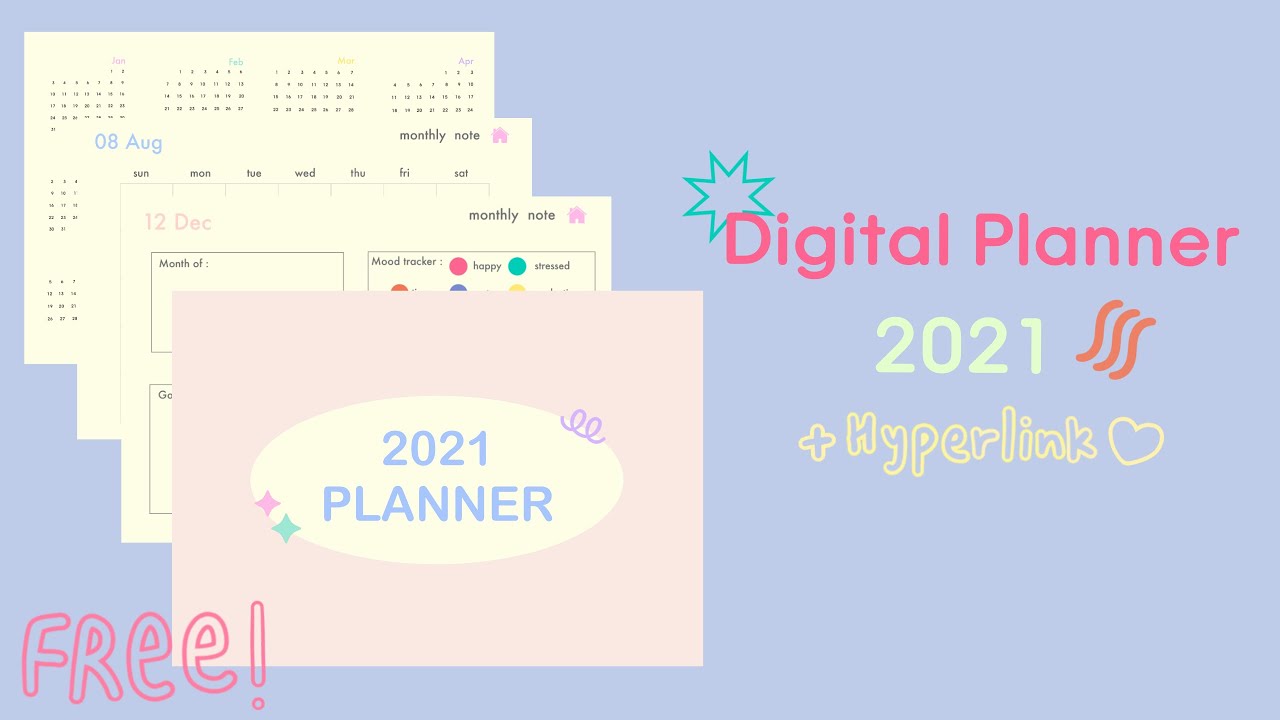 (ENG) iPad Digital Planner 2021 w/ Hyperlinks | free template for GoodNotes5 มาเขียนแพลนเนอร์กัน💖✨🐰