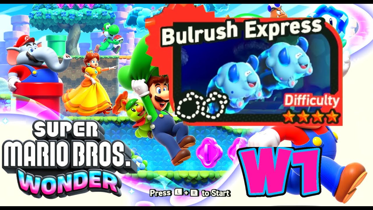Super Mario Bros. Wonder Bulrush Express  100% Walkthrough | All Coins and Wonder Seed Locations