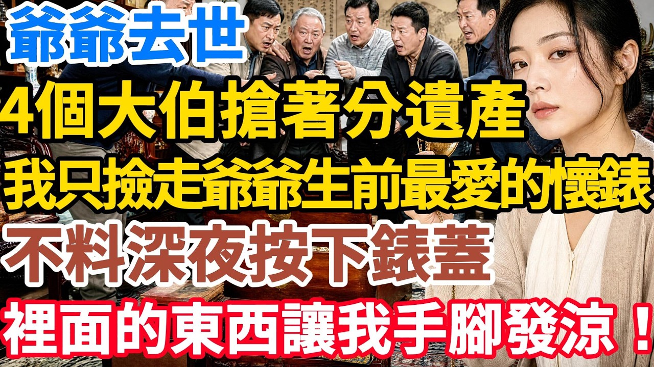 爺爺去世，4個大伯搶著分遺產，我只撿走爺爺生前最愛的懷錶。不料深夜按下錶蓋，裡面的東西讓我手腳發涼！#讲故事  #阿福故事會 縮圖