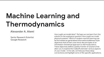 Machine Learning and Thermodynamics - SciML webinar - Alex Alemi