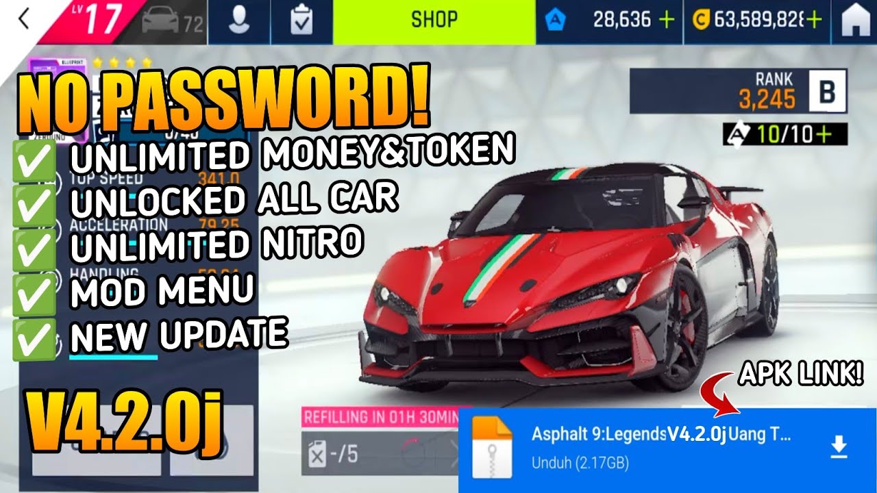 Asphalt 9: Legends MOD APK v4.2.0j (Mod Menu, Speed, Unlimited