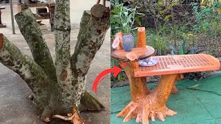 Big transformation Red oak stump into tea table