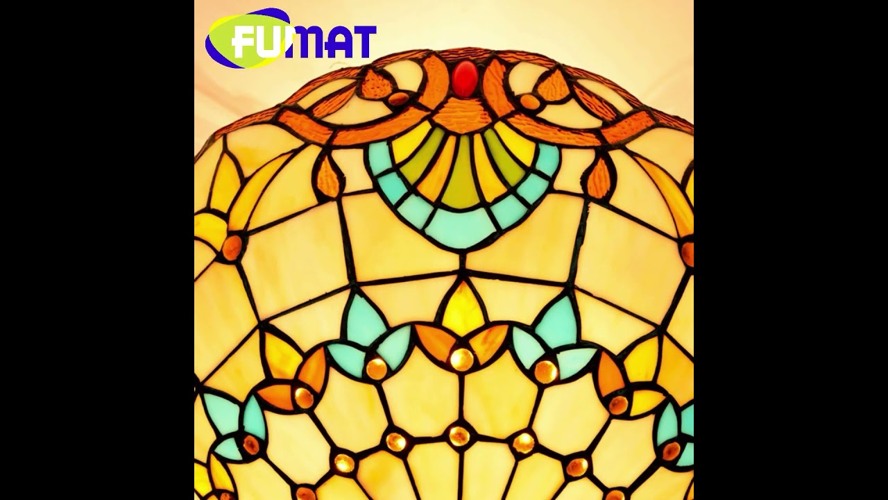 FUMAT Tiffany style 16 inch stained glass Baroque ceiling lamp for dining room bedroom hallway decor