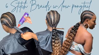 6 stitch braids w/low ponytail using one bundle of track hair