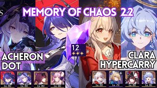 Acheron E0S1 DOT & Robin x Clara E0 FUA Memory Of Chaos 2.2 Full Stars | Honkai Star Rail 2.2 | MOC