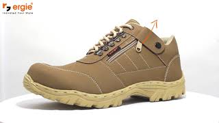 Sepatu Boot Pria Safety Ergie Misano Cream Safety Boots Pelindung Besi Resleting Full Jahit Outsole Kerja Lapangan