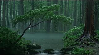 Forest Lake background video in a rain storm, sleep and nature sounds, one hour long