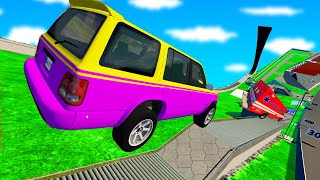 Cars crashes #6 Stairs. Military truck. Cars for kids &amp; Vehicles for children. Cars crashing Beamng