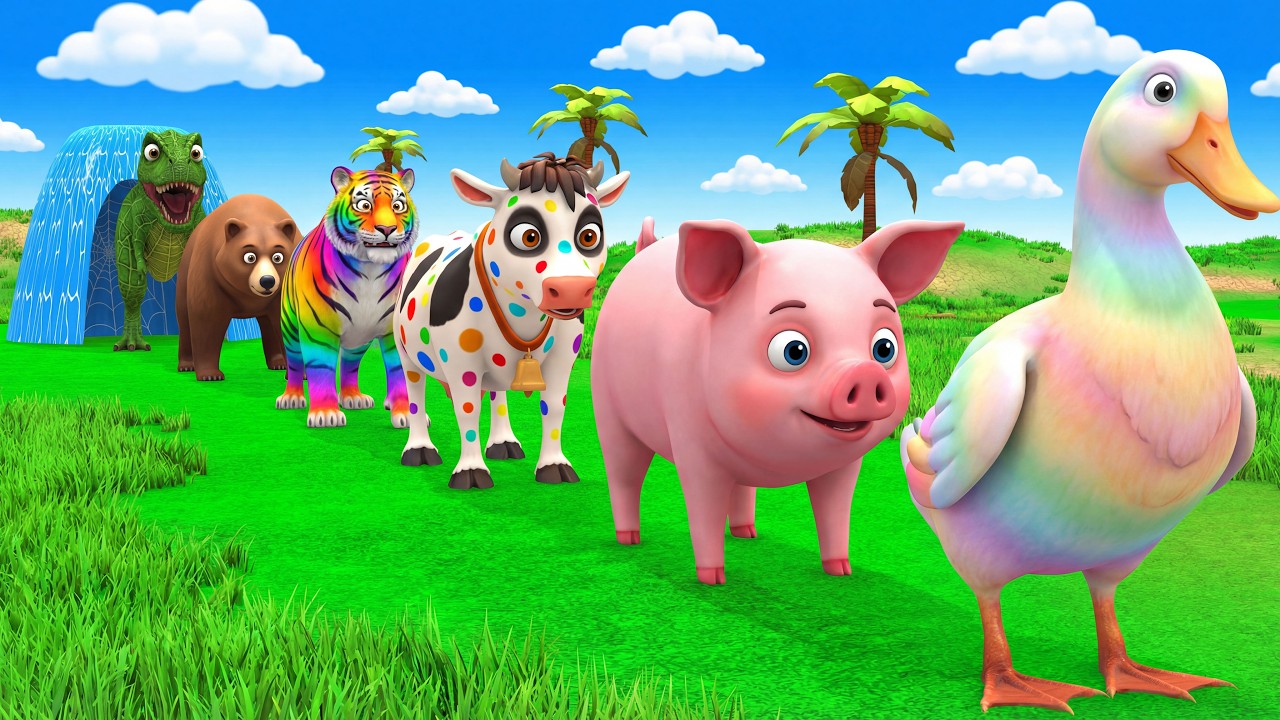 Long Slide Game with Dinosaur Lion Cow Hippopotamus Gorilla 3d Animal Game Funny 3d Animals