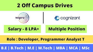Wipro and Cognizant hiring | Salary 8 LPA | Developer, Programmer Analyst Trainee
