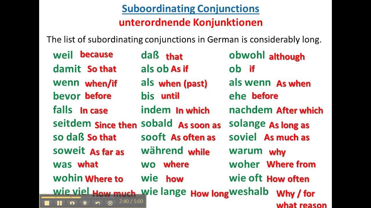 German Conjunctions Worksheet