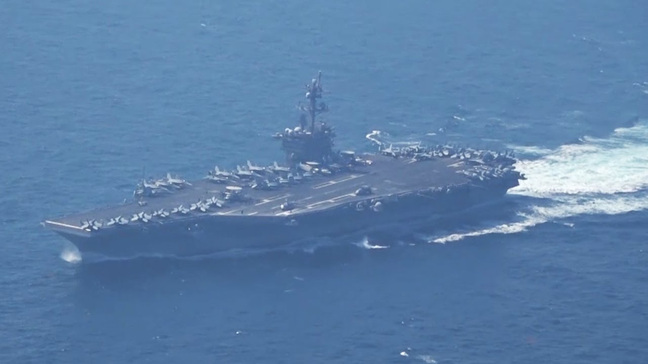 米空母カールビンソン、対馬海峡航行 朝鮮半島近海へ - YouTube