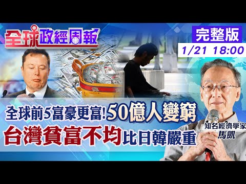 【全球政經周報】全球貧富不均!台灣排名第幾?比日韓嚴重!為何丟昔日貧富最平均光環?拉近貧富差距有3關鍵 世界前5富豪2020至今財富翻倍!50億人變窮20240121 @CtiFinance