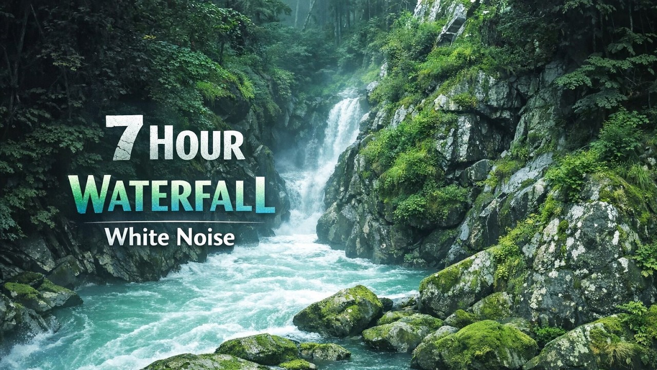 Waterfall White Noise for Sleeping | 7 Hours + Alarm at the End