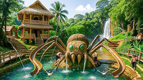 90 Days Building a Massive Spider Water Park with Bamboo House in the Jungle Using Primitive Tools