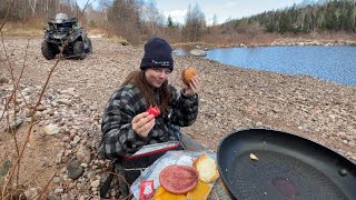 ATV Trip , Early Spring Aggressive Fish , & Delicious Cookups at The Main Dam ! Western Newfoundland