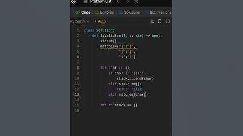 LeetCode 20: Valid Parentheses. A simple introduction to stacks! #coding #python #programming