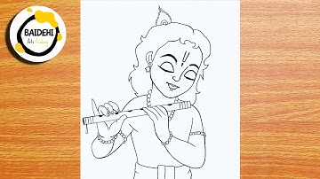 Lord Krishna Drawing Step by Step | How to Draw Krishna Bhagwan | Krishna outline Drawing