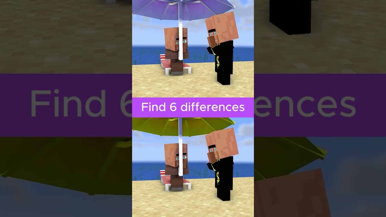 Find 6 differences. Baby villager good deeds in beach #shorts #minecraft #ducksi