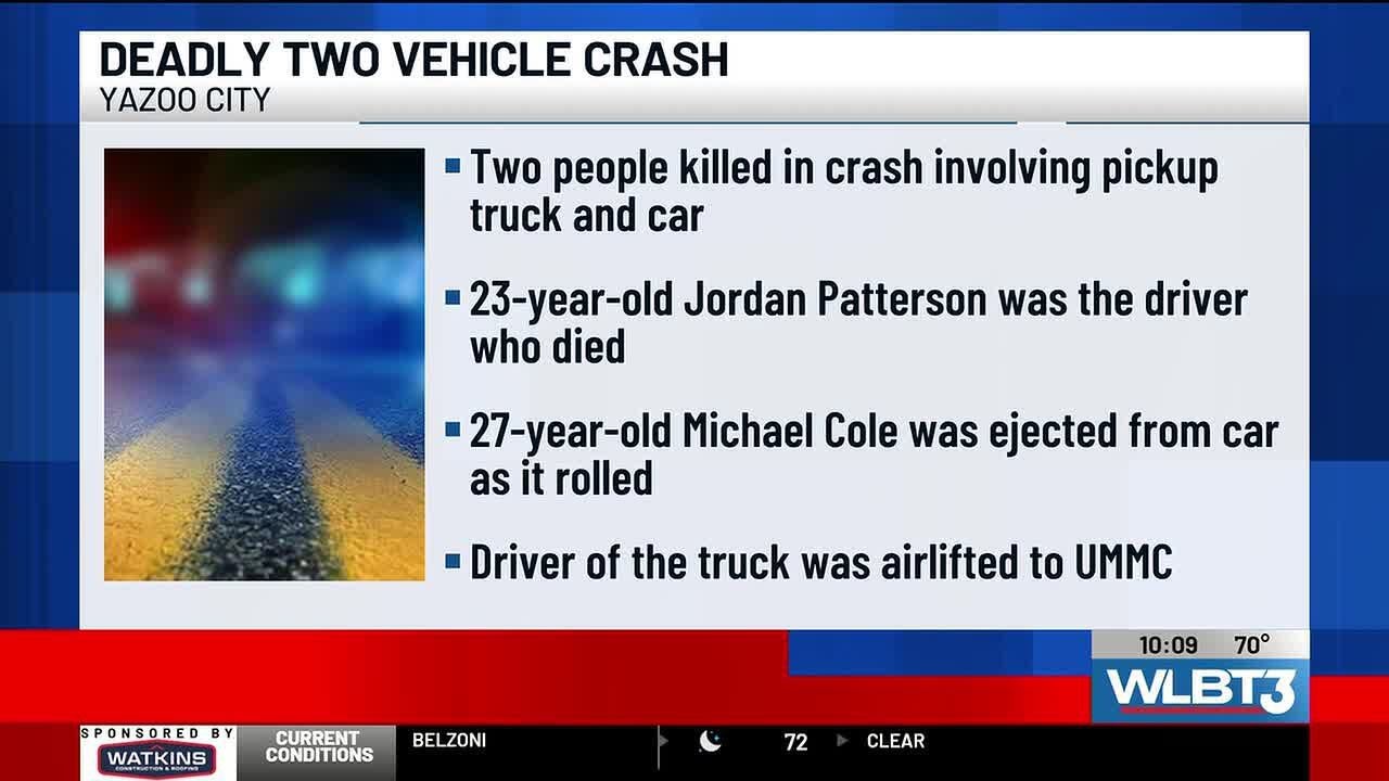 2 dead, 2 injured after a two-vehicle car accident in Yazoo City