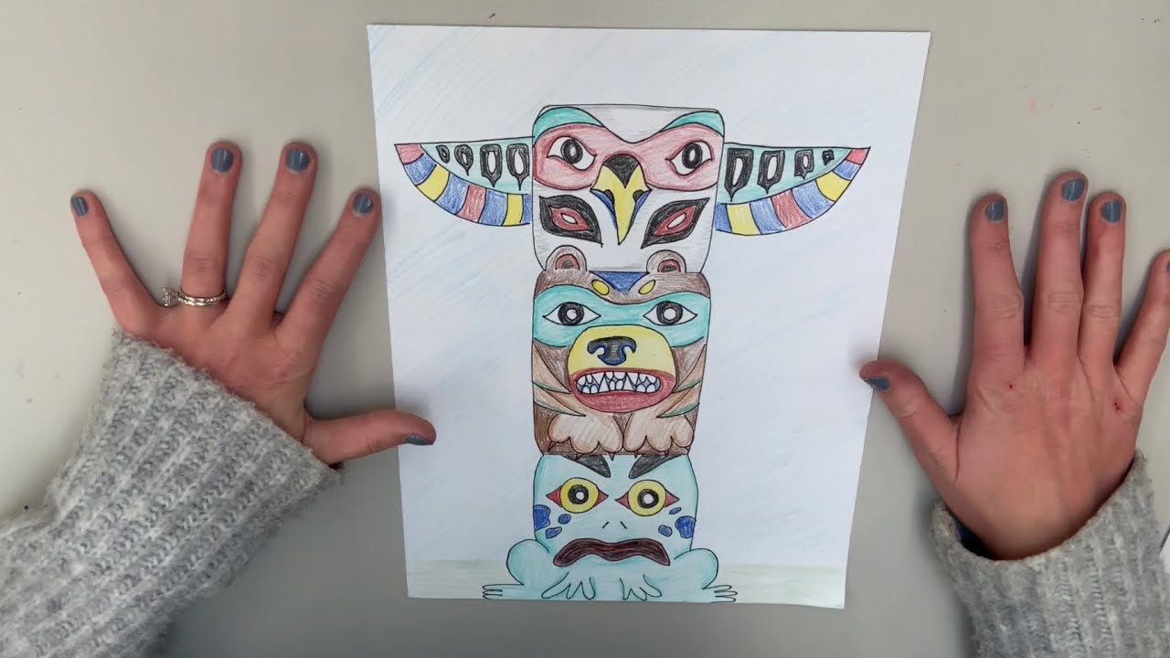 wolf totem pole drawing