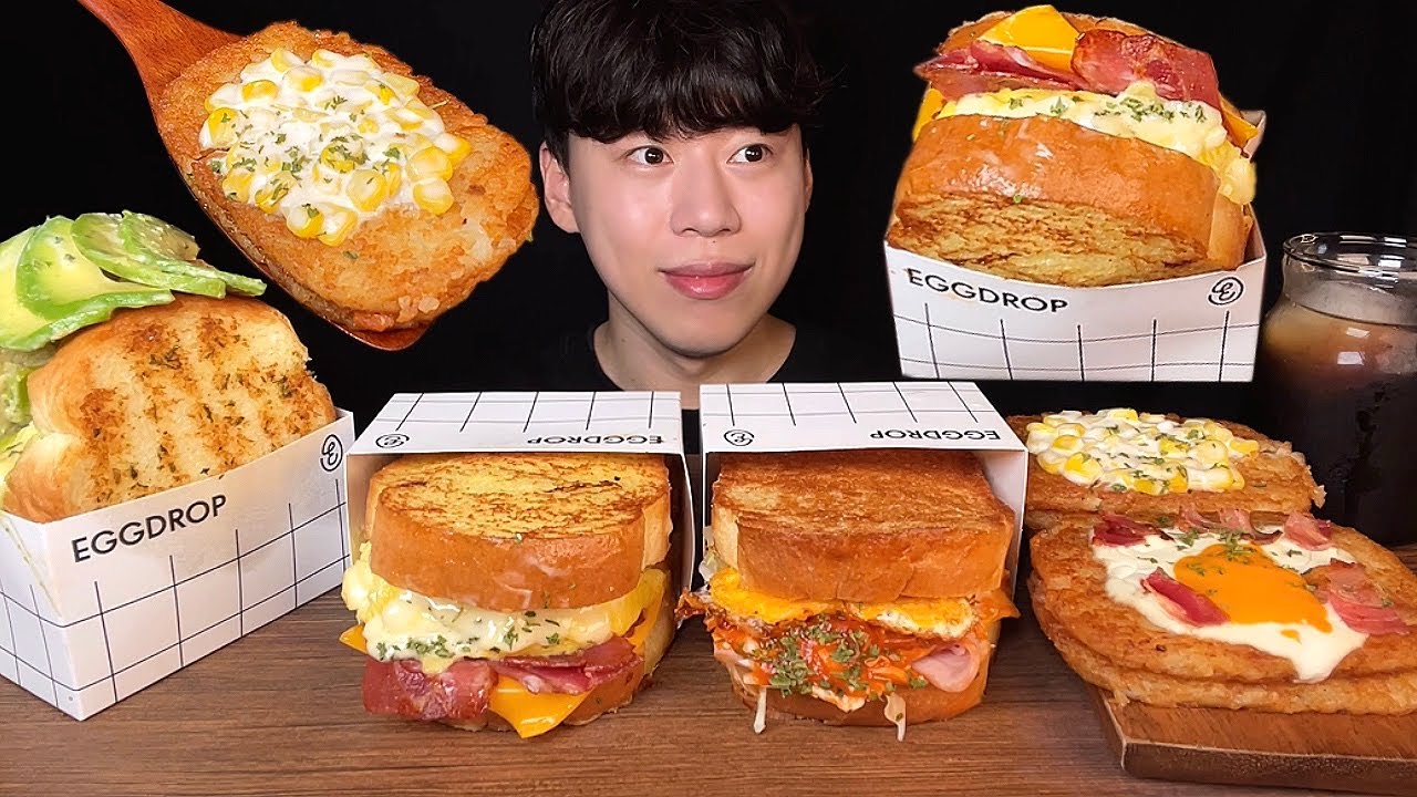 SUB) Корейский бутерброд с яичницей-болтуньей и кулинарное шоу с оладьями│egg sandwich mukbang asmr