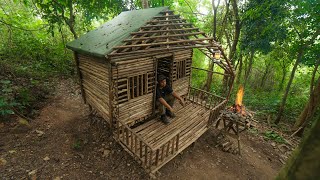 Building A Wooden Camping Shelter In Wildlife ,By Hand Tools