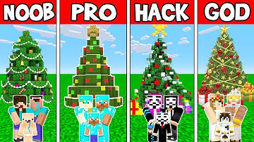 Minecraft: FAMILY CHRISTMAS TREE HOUSE BUILD CHALLENGE-NOOB vs PRO vs HACKER vs GOD в Minecraft