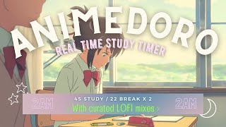 Animedoro: 2hrs Real time study with relaxing Lofi and Chillhop music 45/22 Pomodoro