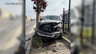 Suspect crashes car after stealing it from church, Merced CHP says