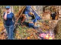 Chaga Hunting & Harvest - Cast Iron Campfire Cooking On the Coals at the Bark Roof Bushcraft Shelter