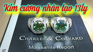 Kim cương nhân tạo 13ly xanh lá rất đẹp ? 3.268k 1 chiếc nhẫn bạc nam có giấy chứng thư C&C kèm theo