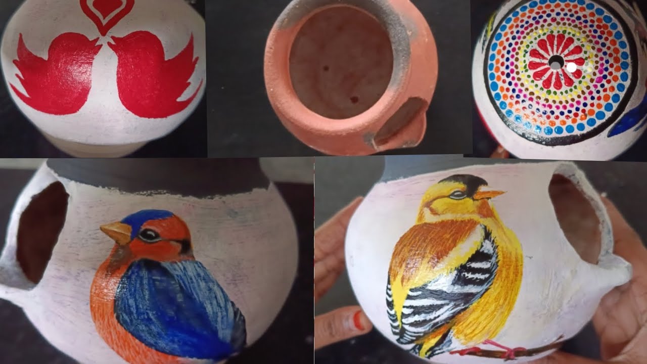 Pot Painting | Bird Hand painting | Mandala painting | Mandala pot paint | Pots Painting ideas 